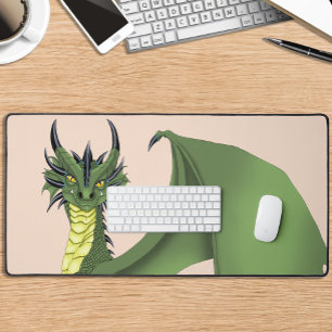 Groene Cute Draak Portret Perzik Fantasie Bureaumat
