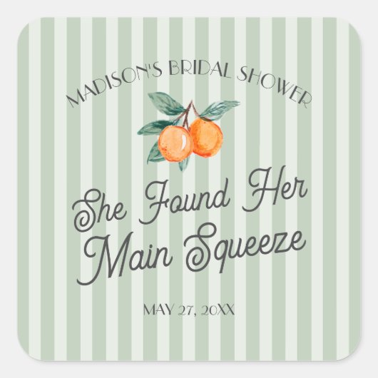 Groene Cutie Main Squeeze Vrijgezellenfeest Envelo Vierkante Sticker (Voorkant)