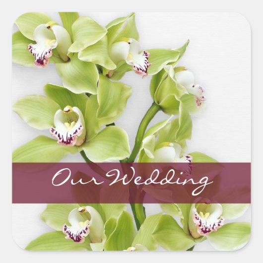 Groene Cymbidium Orchidee Bruiloft Vierkante Stick Vierkante Sticker (Voorkant)