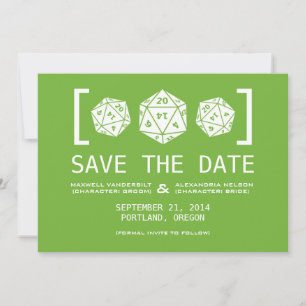 Groene D20 Dobbelsteen Gamer Spara de datum Uitnod Save The Date