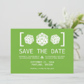 Groene D20 Dobbelsteen Gamer Spara de datum Uitnod Save The Date (Staand voorkant)