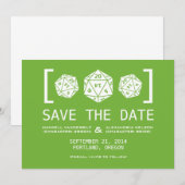 Groene D20 Dobbelsteen Gamer Spara de datum Uitnod Save The Date (Voorkant / Achterkant)