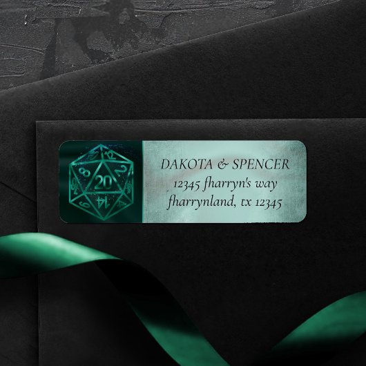 Groene D20 | Fantasy Tabletop Dice Address Etiket
