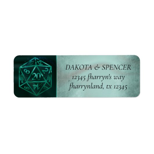 Groene D20 | Fantasy Tabletop Dice Address Etiket (Voorkant)