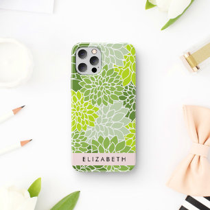 Groene dahlia bloemen, bloemmotief, Jouw naam iPhone 12 Pro Hoesje
