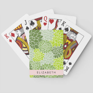 Groene dahlia bloemen, bloemmotief, Jouw naam Pokerkaarten