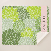 Groene dahlia bloemen, bloemmotief, Jouw naam Sherpa Deken (Voorkant (horizontaal))
