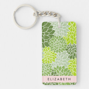 Groene dahlia bloemen, bloemmotief, Jouw naam Sleutelhanger