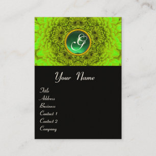 GROENE DAHLIA  MONOGRAM, SMARAGD  zwart geel Visitekaartje