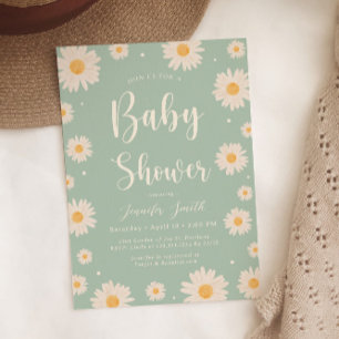 Groene Daisy Floral Meisje Baby shower Uitnodiging