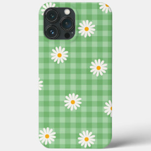 Groene Daisy Plaid Gingham Controleer bloemenpatro iPhone 13 Pro Max Hoesje