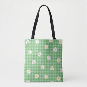 Groene Daisy Plaid Gingham Controleer bloemenpatro Draagtas