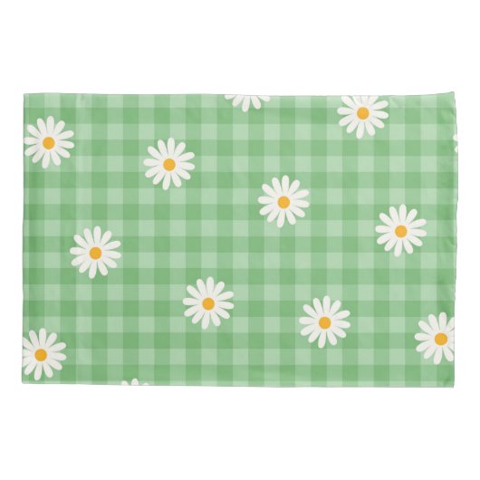 Groene Daisy Plaid Gingham Controleer bloemenpatro Kussensloop (Achterkant)