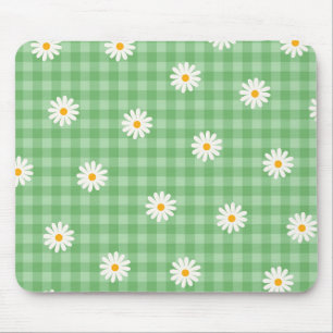 Groene Daisy Plaid Gingham Controleer bloemenpatro Muismat