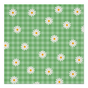 Groene Daisy Plaid Gingham Controleer bloemenpatro Perfect Poster