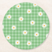 Groene Daisy Plaid Gingham Controleer bloemenpatro Ronde Kartonnen Onderzetter (Voorkant)