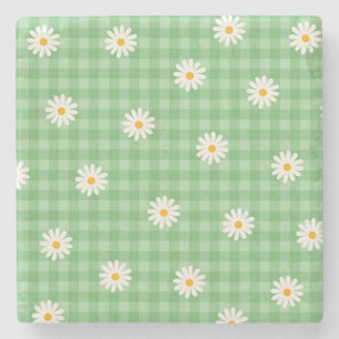 Groene Daisy Plaid Gingham Controleer bloemenpatro Stenen Onderzetter