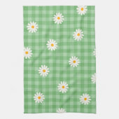 Groene Daisy Plaid Gingham Controleer bloemenpatro Theedoek (Verticaal)