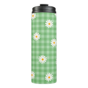 Groene Daisy Plaid Gingham Controleer bloemenpatro Thermosbeker