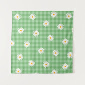 Groene Daisy Plaid Gingham Controleer bloemenpatro Wandkleed (Voorkant)