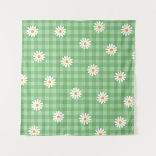 Groene Daisy Plaid Gingham Controleer bloemenpatro Wandkleed (Voorkant)