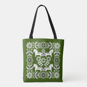 Groene Dala Zweedse Paard Print Draagtas