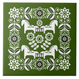 Groene Dala Zweedse Paard Print Tegeltje