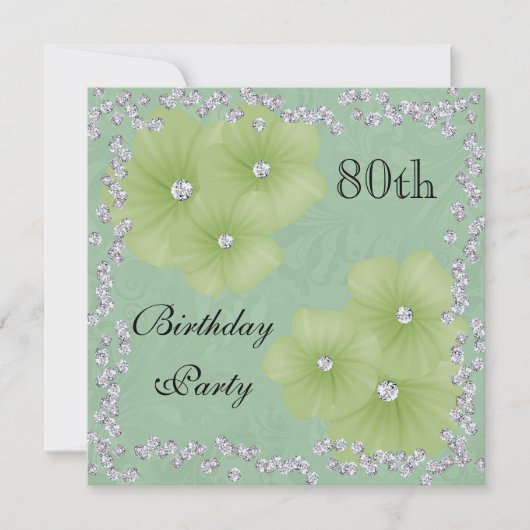 Groene Damask & Bloemen 80ste verjaardag Kaart (Voorkant)