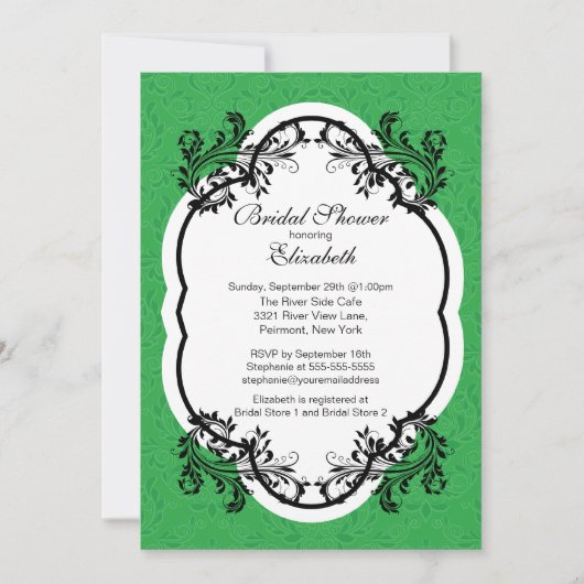  Groene Damask Bridal Shower Invitation Kaart (Voorkant)