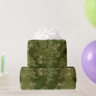  groene Damask Floral Oranje Dragonflies Cadeaupapier