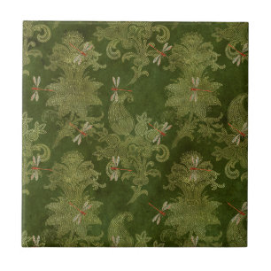  groene Damask Floral Oranje Dragonflies Tegeltje