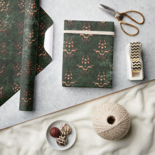 Groene Damask Gold Elegant Vakantie Cadeaupapier