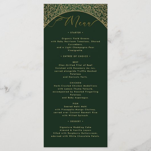Groene Damask Wedding Menu Kaart (Voorkant)