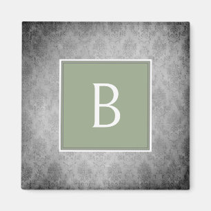 Groene Damast Monogram Magneet