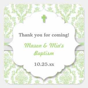 Groene Damast neutrale gen doop doop gunst Vierkante Sticker