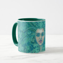 Groene dame/boskoningin, fantasiekunst mok