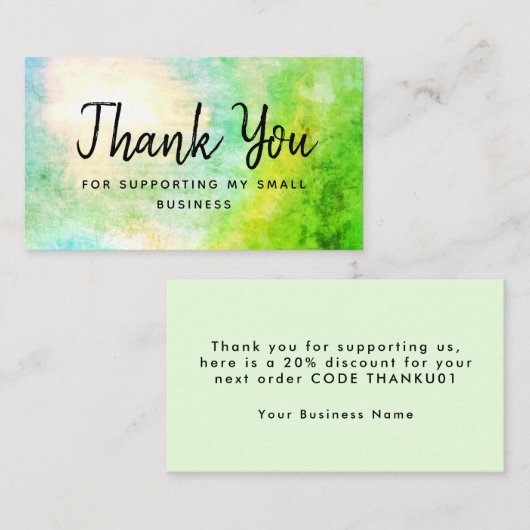 Groene dank voor de steun aan mijn klein visitekaartje (Voorkant / Achterkant)