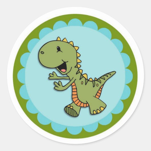 Groene Dansende Dinosaurus Ronde Stickers (Voorkant)