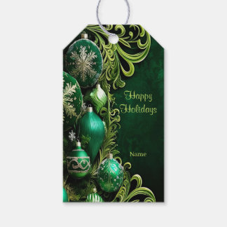 Groene decoratieve ornamenten kerstcadeaukaartje cadeaulabel