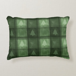 Groene decoratieve ruit met kerstbomen Kerstmis Accent Kussen
