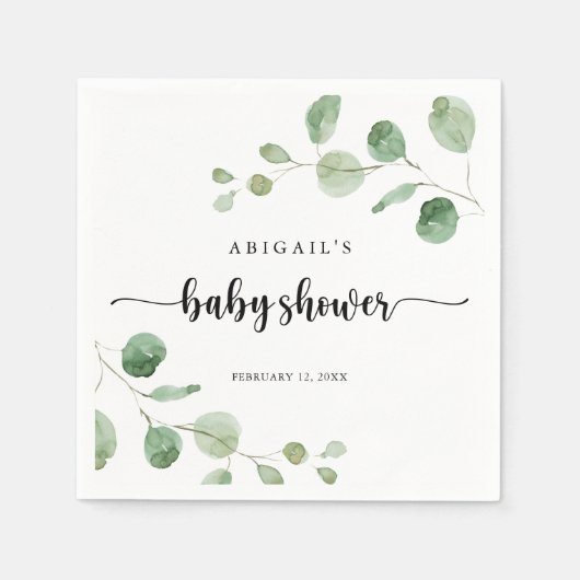 Groene Delight Eucalyptus Baby shower servetten (Voorkant)
