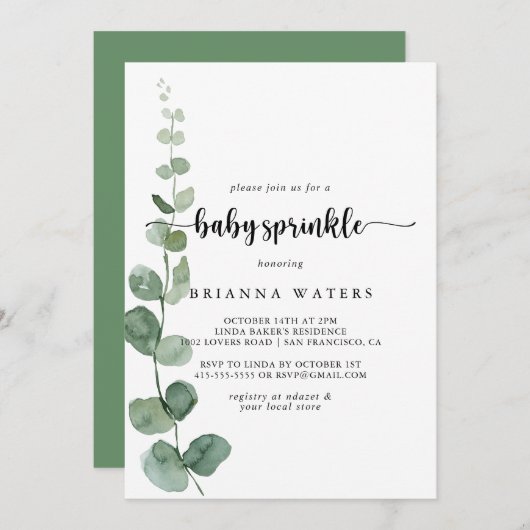 Groene Delight Eucalyptus Baby Sprinkle Kaart (Voorkant / Achterkant)
