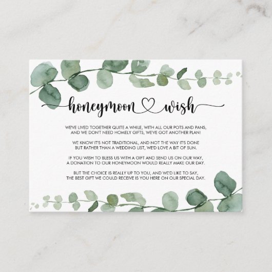 Groene Delight Eucalyptus Honeymoon Wens Informatiekaartje (Voorkant)