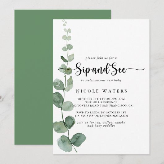 Groene Delight Eucalyptus Kalligrafie Snip en zie Kaart (Voorkant / Achterkant)