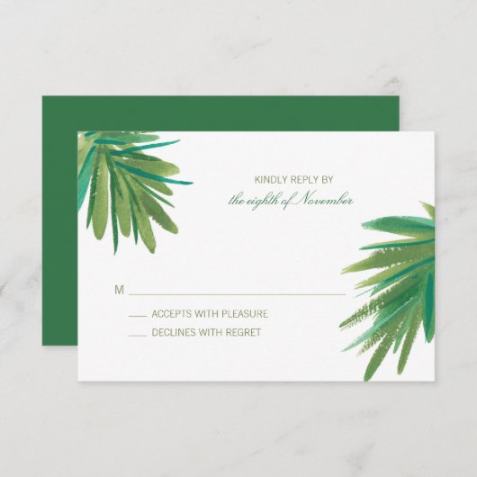 Groene dennen Bossen Waterverf | Bruiloft RSVP (Voorkant / Achterkant)