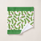 Groene dennenbladeren en bessen monogram bad handdoek (Wasdoekje)