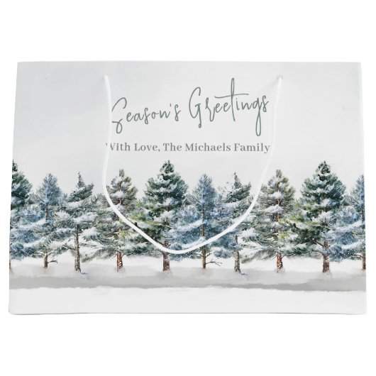 Groene dennenbomen Kerstmis gepersonaliseerd Groot Cadeauzakje (Voorkant)