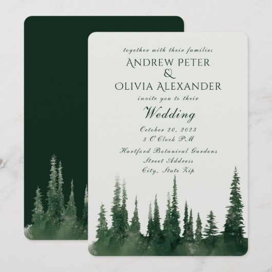 Groene dennenboom Evergreen Bos bruiloft Kaart (Voorkant / Achterkant)