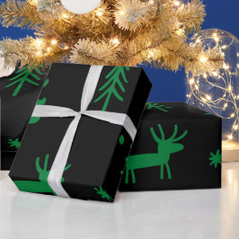 Groene dennenboom zwart kerstpatroon cadeaupapier