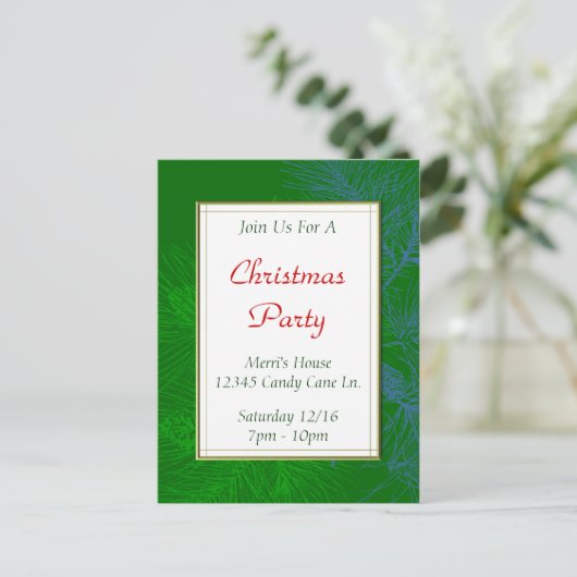Groene dennenpatroon Custom Christmas Party Briefk Briefkaart (Staand voorkant)